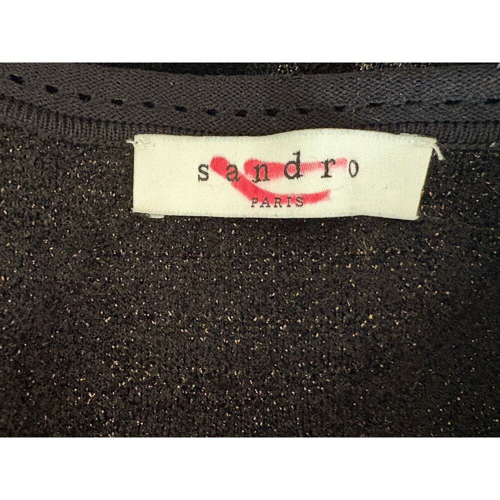 Sandro Paris Black Sleeveless Metallic Knit Mini Dress - L Textured Knit Office - Picture 3 of 9